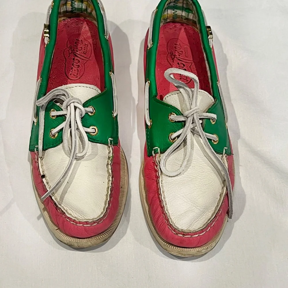 Sperry Top-Sider Boat Shoes - Pink/Green/White - Size 8.5 - Picture 2 of 5